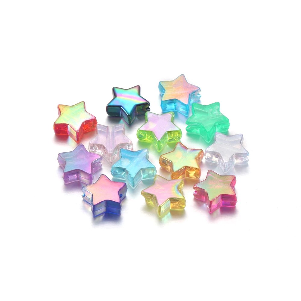 St.kunkka 100pcs Acrílico Colorido Cinco Pontas Estrela Beads Pingente para