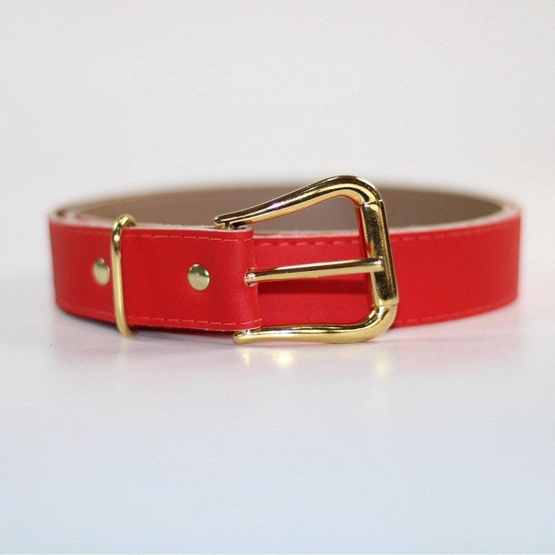 Cinto Feminino Clássico Fivela Metálica Dourada Vermelho - Vermelho