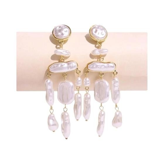 Brincos Grandes De Imitação De Pérolas Barrocas Brancas Para Mulheres E Men