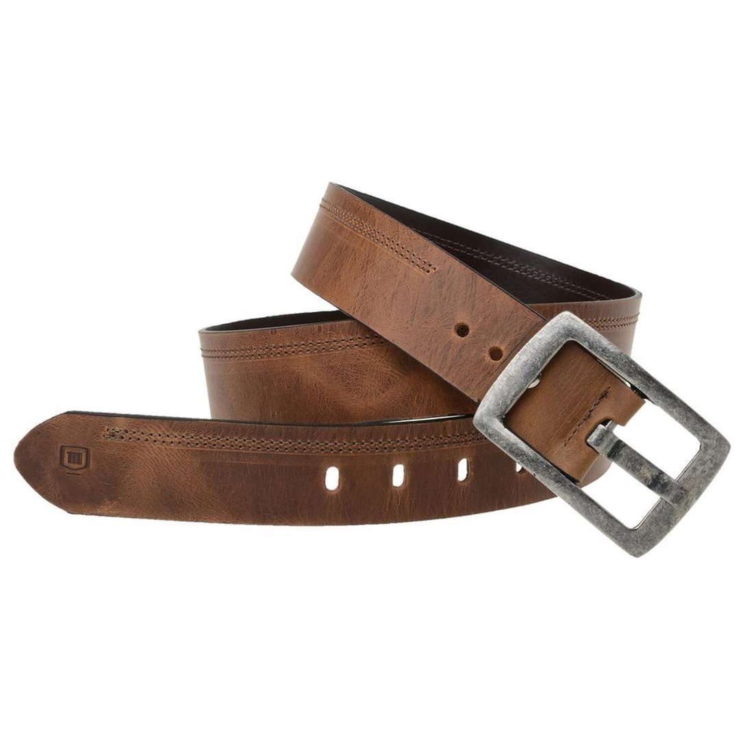 Cinto Malbork em Couro Fóssil com Costura Dupla Masculino - Caramelo