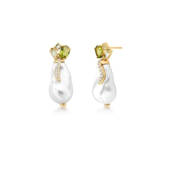 Brinco Banhado a Ouro Pedra Verde e Perola Barroca - Zarpellon