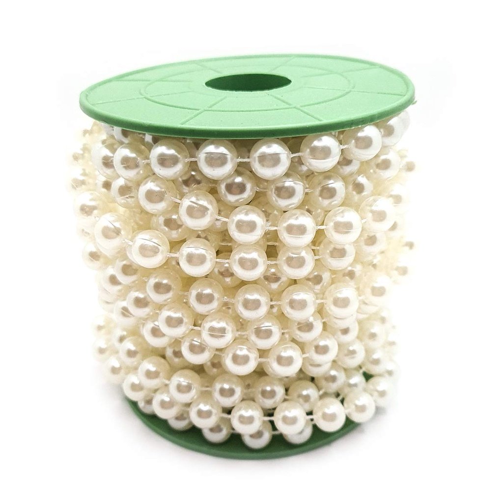 Fio Cordão Aljofre Pérola Plástico Creme 10mm 3 Metros 135g