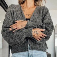 Cardigan Feminino de Tricot Casaco Curto de Trico Mousse Moda Blogueira