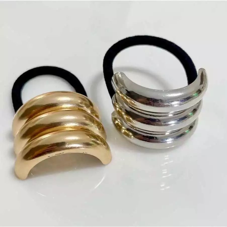 Elástico Prendedor de cabelo Elegante detalhe Metal triplo