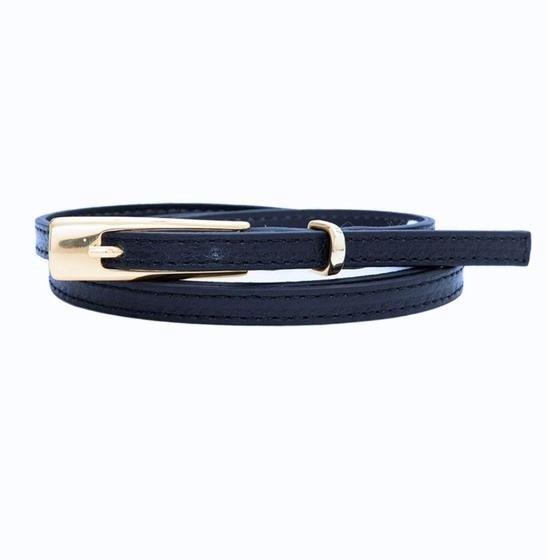 Cinto Fino Em Couro Feminino Fivela Dourada Retangular - Madame Olivia