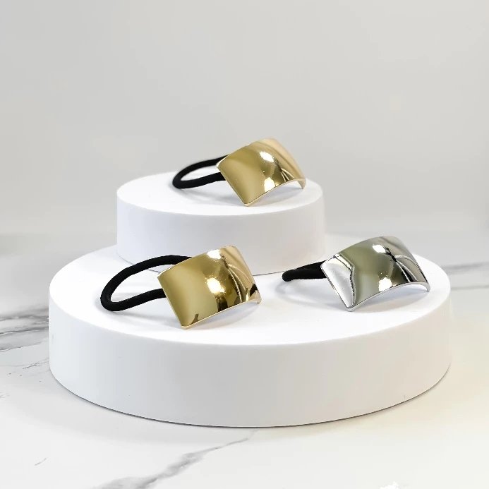 Elástico Rabicó de Cabelo de Metal Dourado ou Prata Xuxinha com Detalhes Me