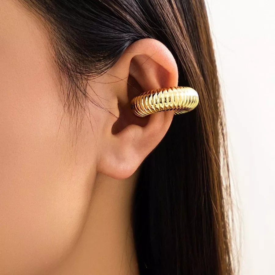 Brinco Ear cuff fake Argola Chunky Grande banhado a ouro 18k