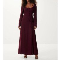 Vestido Longo Manga Longa em Crepe com Amarração