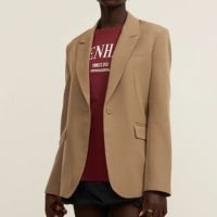 Blazer Alongado Alfaiatado com Bolsos Lapela Bege