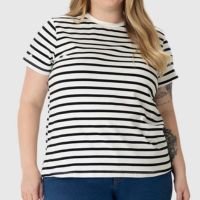 Camiseta Feminina Plus Size Listrada Em Algodão