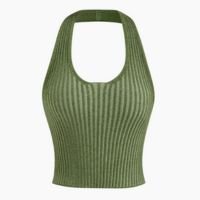 Knit Halter Neckline Rib Crop Top