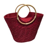 Bolsa Grande Cesta Artesanal Alça Madeira