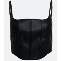 Blusa Cropped Corsetada em Material Sintético Preto