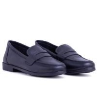 Mocassim Feminino Couro Detalhe Frontal Bico Redondo Casual - Preto