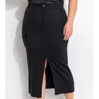 Marguerite - Saia Preta em Bengaline com Bolsos Cargo