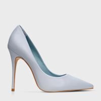 Scarpin Loretta Salto Fino Couro Azul Glacier Blue