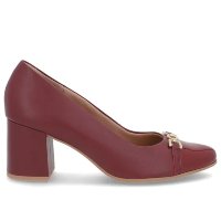Scarpin Salto Bloco Couro Vermelho Detalhe Verniz