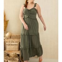 Quintess - Vestido Verde com Cordel para Franzir no Busto
