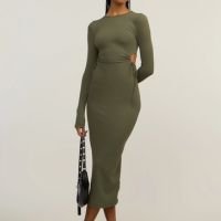 Vestido New Midi em Ribana com Aberturas Laterais com Amarração Verde