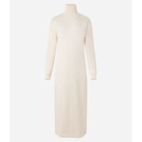Vestido Midi em Tricô com Gola Alta Off White