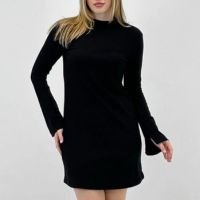 Vestido Hering Curto Manga Longa Canelado Feminino - Preto