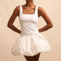 Vestido Curto em Ponto Roma com Saia Balonê Branco