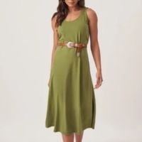 Vestido Regata Decote Redondo E Fendas Laterais Light - Verde Militar