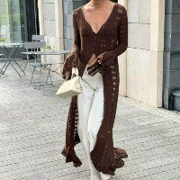 Sexy grande manga alargada malha cortar vestido 2025 verão feminino casual