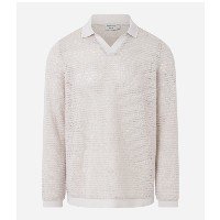 Camisa Regular em Textura e Gola Polo Bege