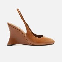 Scarpin Marrom Couro Salto Anabela Slingback