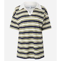 Camiseta Oversized Boxy em Algodão com Gola Polo e Listras Branco