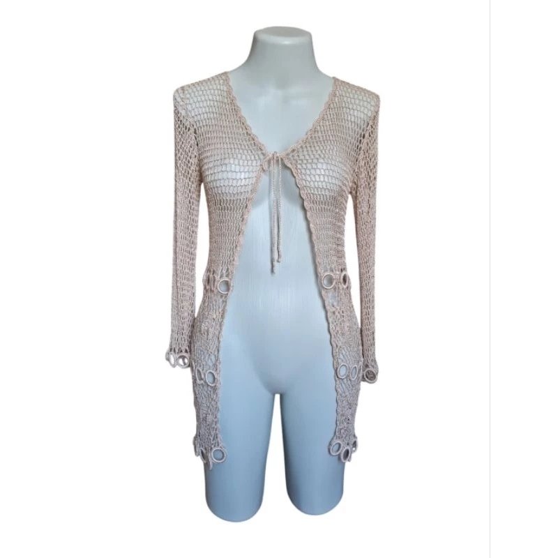Casaco Crochê Tricô Sobretudo Estilo Praia Feminino Tam.M