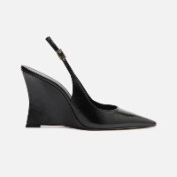 Scarpin Preto Couro Salto Anabela Slingback