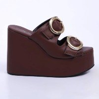 Diana - Tamanco Feminino Anabela Plataforma Fivela Marrom
