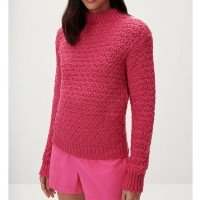 Blusão Manga Longa em Tricô com Textura - Rosa