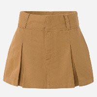 Saia Curta Alfaiatada em Sarja com Pregas Marrom