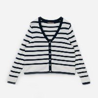 Cardigan em Tricô Leve Listrado Curve & Plus Size Azul Escuro/Branco
