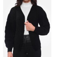 Casaco Cardigan Pink Tricot Mousse Manga Longa Feminino - Preto