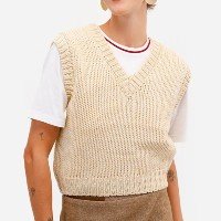 colete feminino de tricot decote v bege