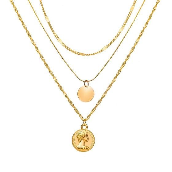 Colar Feminino Tres Camadas Fino Coreano Corrente - anjo da mamãe