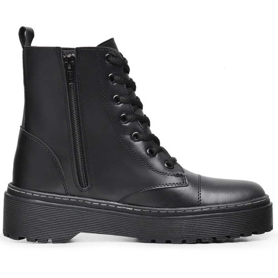 Coturno Feminino Couro Ecológico Bota Cano Médio Benellys - Preto