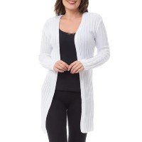 Casaco Pink Tricot Longo Canelado Feminino - Branco
