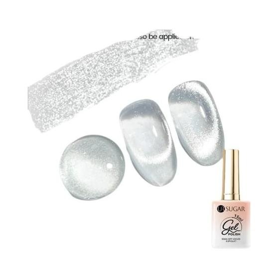Esmalte De Unha Gel Magnético Gato Branco 15ml Brilhante Prata Glitter UV E