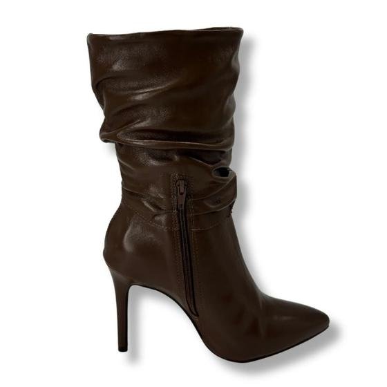 Bota cano baixo de couro bottero salto fino capuccino - BOTERO
