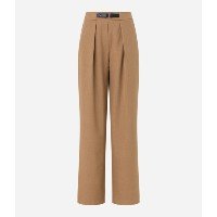 Calça Wide Leg Alfaiatada com Detalhe de Cinto em PU Bege