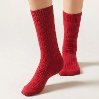 Meia Curta Canelada Em Lã e Cashmere - Vermelho