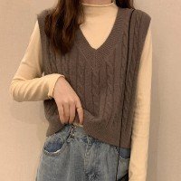 2022 Novo Estilo Preguiçoso Colete Tricotado Japonês Suéter Fino Com Gola v