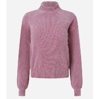 Suéter em Chenille com Golinha Alta e Ribanas Rosa