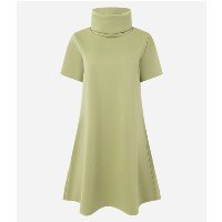 Vestido Curto com Gola Alta Virada e Manga Curta Verde