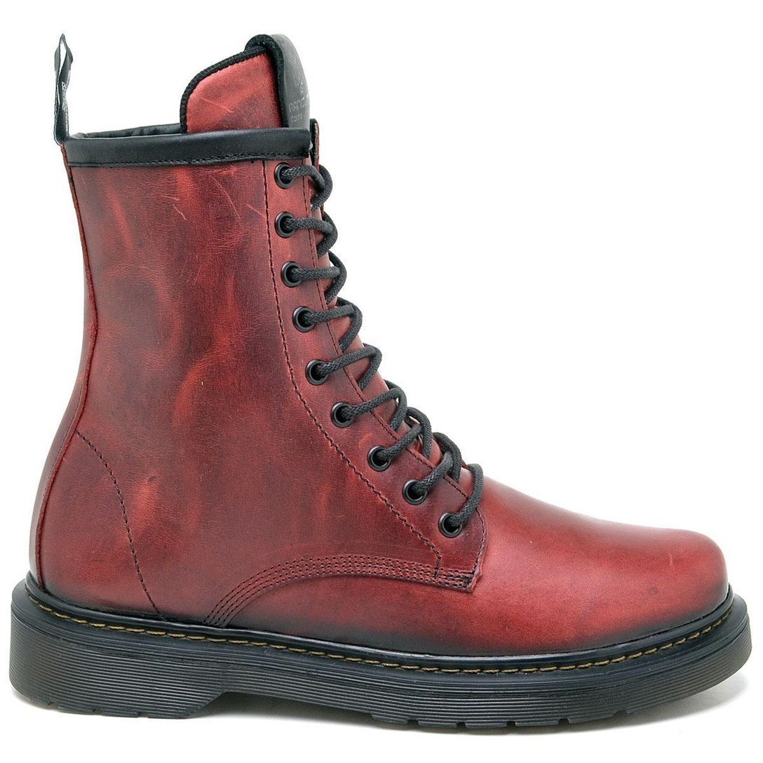 Bota Coturno Rock Cano Alto Couro - Vermelho